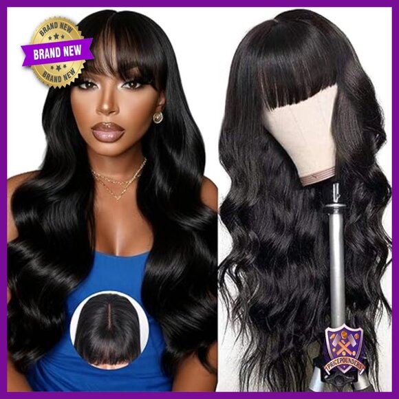 Body Wave Lace Front Wig with Bangs 16 Inch Glueless 180% Density Human Hair main image 4